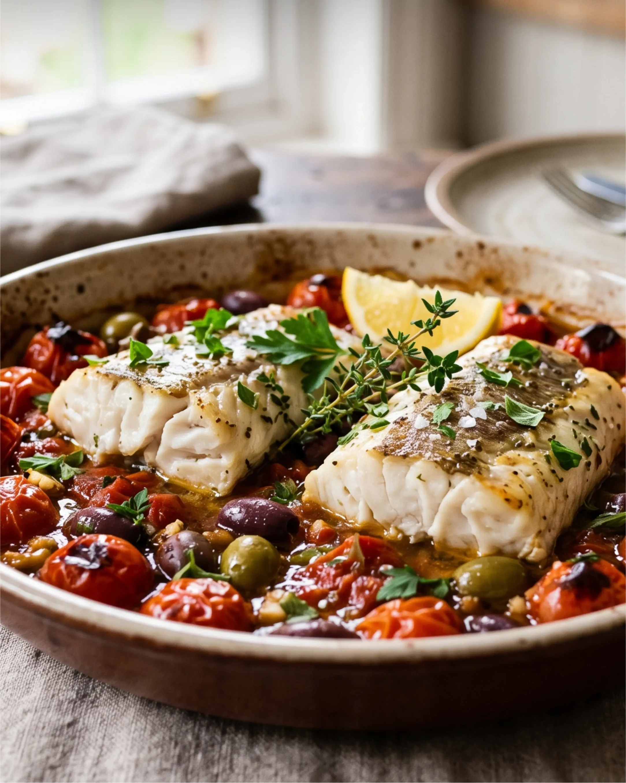 BAKED HAKE WITH TOMATO OLIVES Scaled
